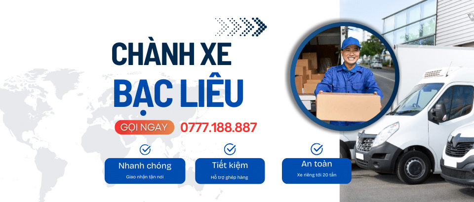 Dịch vụ chành xe Bạc Liêu: Xe về Bạc Liêu, củ Hui, Sài Gòn - Bạc Liêu hàng ngày. Gửi hàng nhanh, giá rẻ, đảm bảo an toàn. Liên hệ ngay để nhận báo giá tốt nhất!